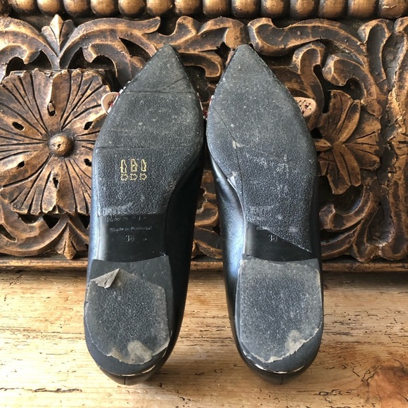 Rue St Aurea Point Toe Big Buckle Contrast Stitched Leather Ballet Flats 38 $430 - Picture 12 of 16